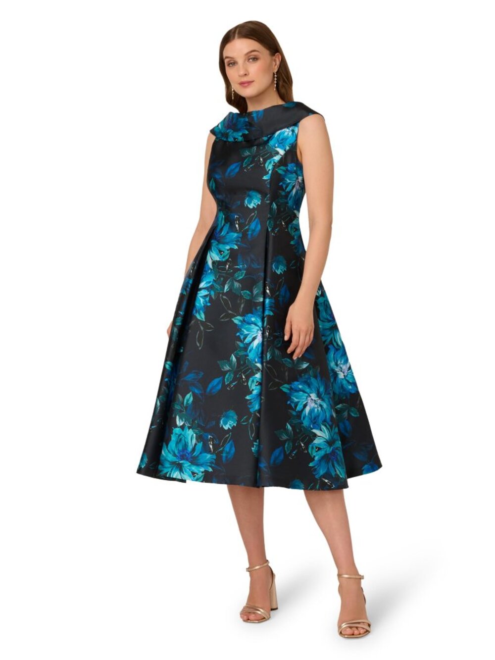 Adrianna Papell Women's Roll Neck Midi Dress, Navy Multi